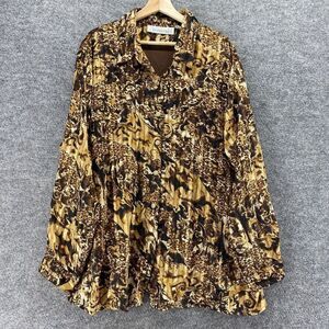 Red Hot Shirt Women 22W Plus Brown Animal Print Collared Button Up Long Sleeve